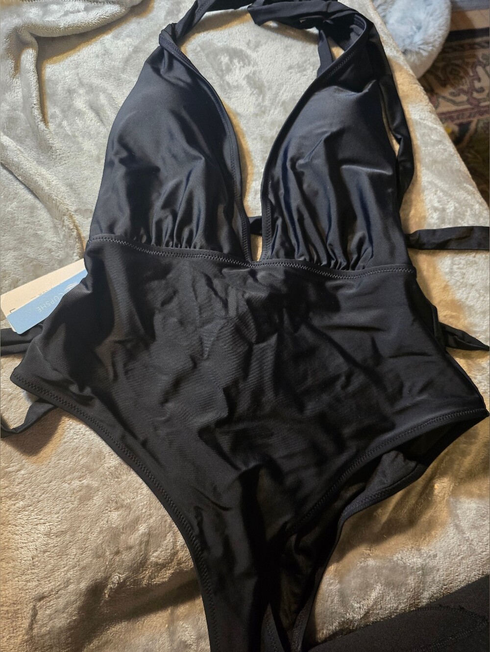 Cupshe Women's Size Large Sexy Black One Piece Plunge Swimsuit NWT